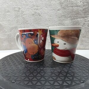 Christmas Decorated Coffee Mugs Lot of 2 Reindeer & Snowman